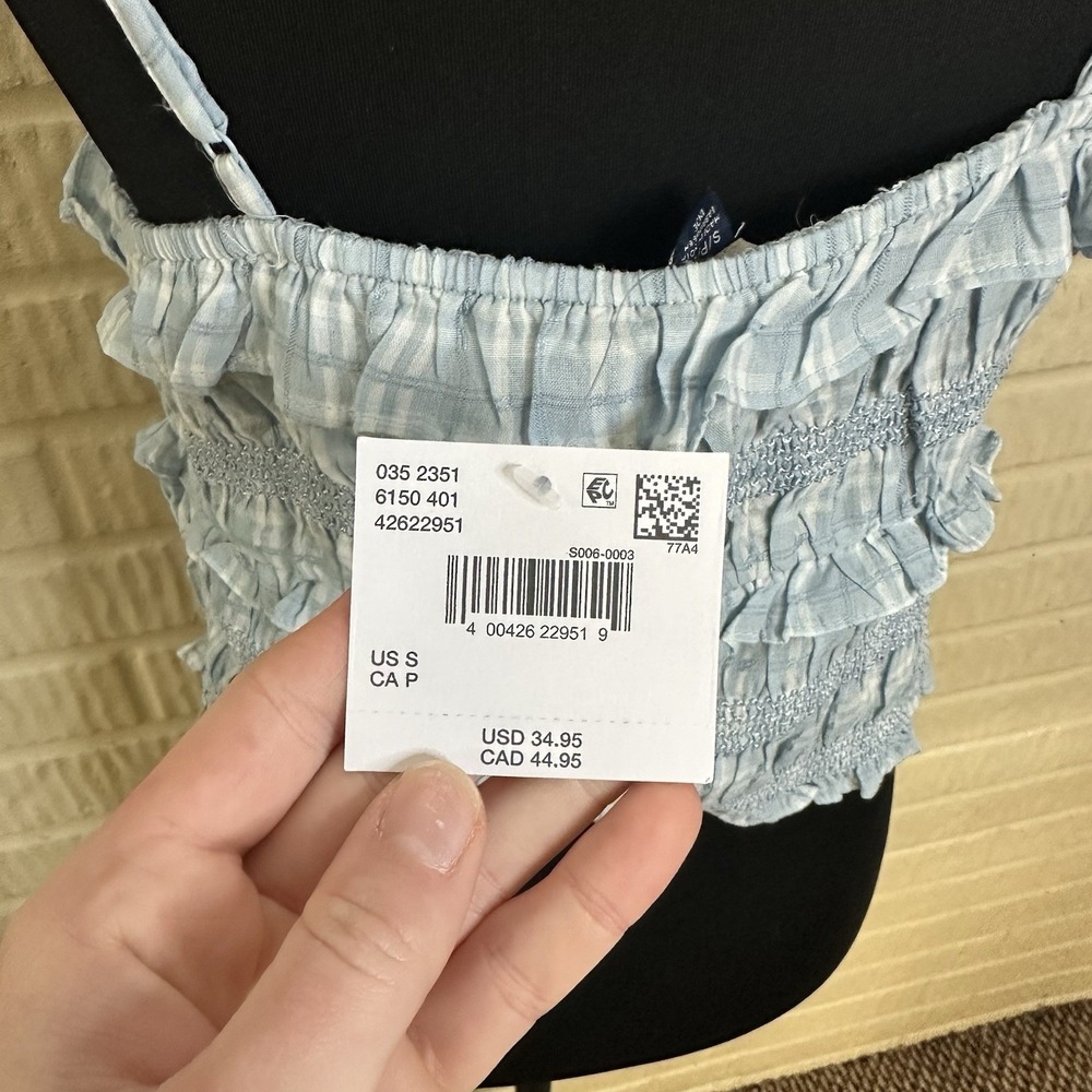 NWT‎ American Eagle Smocked Cropped Ruffle Tank Top Button Sz Small Festival - Picture 4 of 7